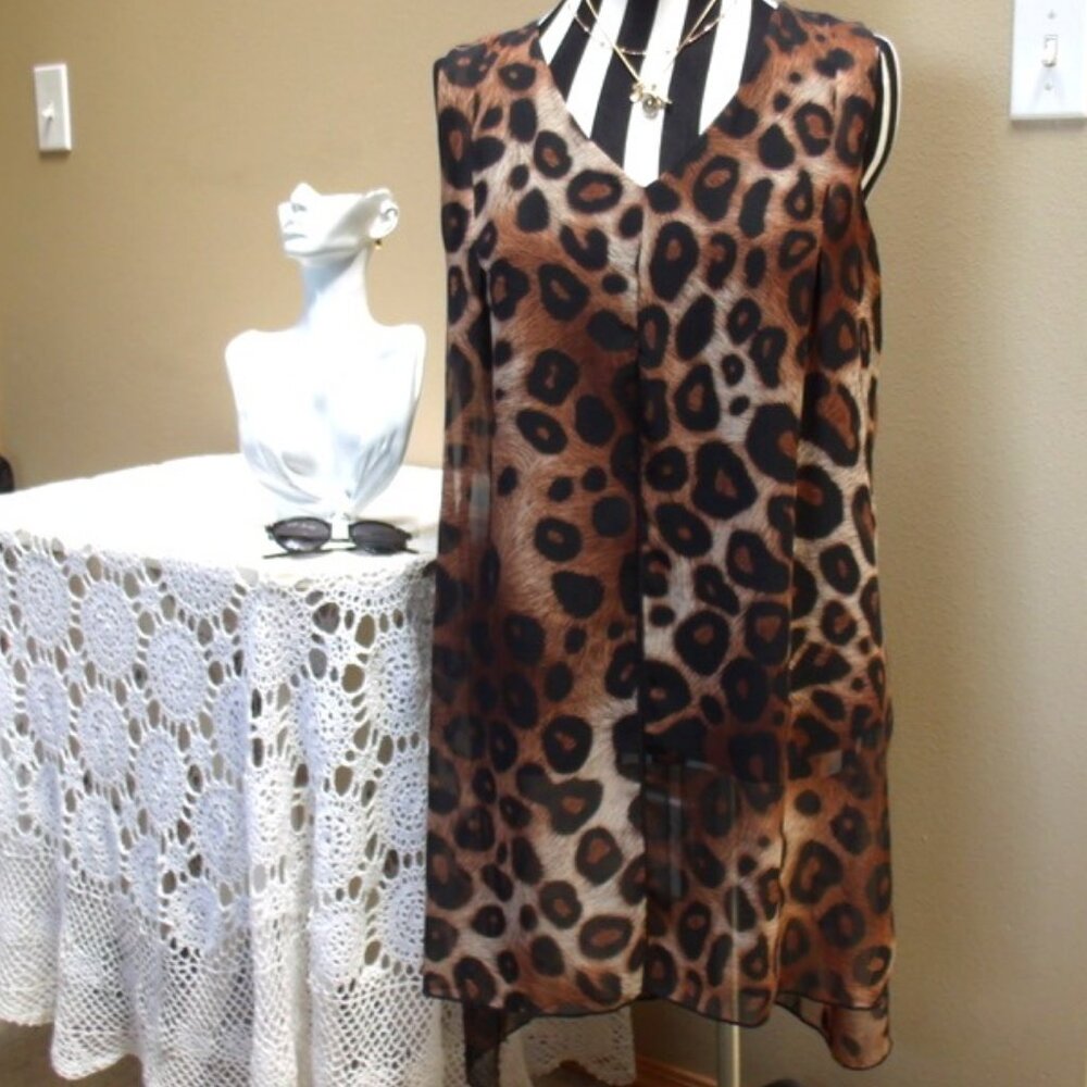 ADELE & MAY Sheer Overlay on Tank Sleeveless Top Sz L